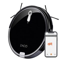 ZACO A8s Robot aspirapolvere e lavapavimenti, piatto 7.2 cm, Robottino aspirapolvere senza fili con Navigazione intelligente, App, Alexa, 2in1 aspira e lava pavimenti duro, parquet et peli di animali