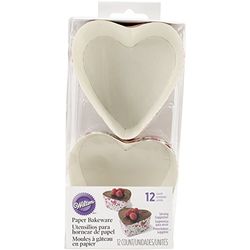 Wilton Confezione 12 Stampi per Cottura a Cuore Monouso, Carta, Rosa