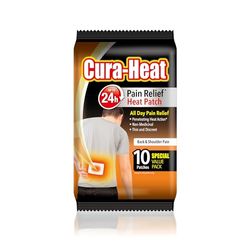Cura-Heat Back and Shoulder Pain Heat Patch | 10 Patches | Targeted Pain Relief | Pain Relief up to 24h | Penetrating Heat Action