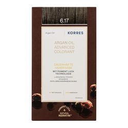 KORRES ARGAN OIL Colorant - tintura per capelli senza ammoniaca all'olio di argan biologico, Biondo scuro Beige 6.17, 100% di copertura dei capelli bianchi e vegano