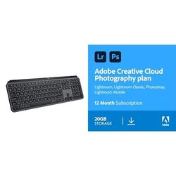 Logitech MX Keys S Wireless Keyboard + Adobe Creative Cloud Photography Plan 20GB: Photoshop + Lightroom | 1 Year |Download