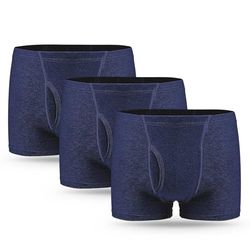 3 Pcs Men’s Incontinence Pants Incontinence Boxer Brief with Absorbent Pad 300 ML Urine Volume Cotton Washable Reusable Leakproof Incontinence Pants for Men Blue Size 3XL