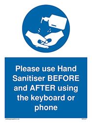 Pack of five - Please use Hand Sanitiser BEFORE and AFTER using the keyboard or phone Sign - 150x200mm - A5P