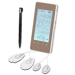 DAM EMS Elettrostimolatore muscolare MHD-12CMP portatile. 15 modalità, 40 intensità, 2 canali doppi. Dimensioni compatte, alimentazione a batteria. 6,5 x 1,2 x 13 cm. Colore: argento