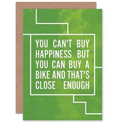 Wee Blue Coo Cant Buy Happiness You Can Buy A Bike Bicycle Quote Green Sealed Greeting Card Plus Envelope Blank inside