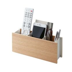 Yamazaki 2732 RIN Pen Stand & Remote Control Rack, white, Wood/Steel, Minimalist, 25 x 7 x 10.2 cm