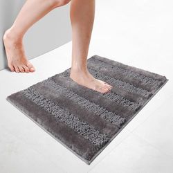 VOUNOT® Tappeto Bagno Antiscivolo 50x80 cm, Tappetino Super Assorbente in Ciniglia di Microfibra Extra Spesso a Righe, Lavabile in Lavatrice, Soffice e Morbido, Grigio