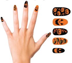 FIESTAS GUIRCA | Pumpkin Fake Nails with Glue - Makeup Accessory for Halloween and Carnival Parties - Ideal for Adult Women - Multicolour