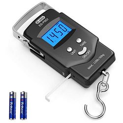 Dr.meter Digitale Kofferwaage, 110 lb/50 kg Elektronische Digital Fischwaagen Handwaage mit Maßband und Tragetasche, 2 AAA Batterien enthalten, Beleuchtetes Display