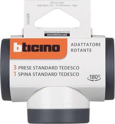 Bticino Adattatore Rotante S3626DR, 3 Prese Schuko Standard Tedesco, Spina Grande 16A Rotante 180°, Presa multipla su 3 Lati, Potenza Fino a 3500W, Multi Adattatore Versatile, Salvaspazio