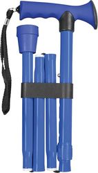 Folding Adjustable Walking Stick with Ergonomic Rubber Handle, 5 Height Settings, Lightweight Aluminum, Wrist Strap, and Non-Slip Tip. Compact for Travel. Supports up to 100kg. Blue