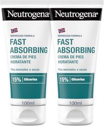Neutrogena Fórmula Noruega creme de pés absorção imediata (embalagem de 2 x 100 ml), creme hidratante para pés normais a secos, creme não gordura de absorção rápida