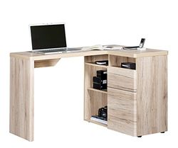 Jahnke CU-Libre 130 E Sanremo Egg Light Corner Desk, E1 Chipboard, Decorative Coating, Metal, Sanremo Oak Light Replica, 111.7 x 90 x 76.2 cm