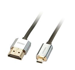 LINDY 41680 - HDMI-kabel naar type mini-HDMI A/D 0,5 meter CROMO Slimline High Speed, 4K @60Hz HDMI 2.0 18G 3D 1080p HDCP 2.2 ARC CEC, ATC-getest, compatibel met tv, monitor, camera