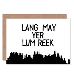 Wee Blue Coo QUOTE SCOTS SAYING LANG LUM REEK HOGMANAY SCOTLAND BLANK GREETINGS CARD