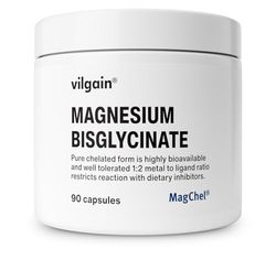 Vilgain Magnesium, Magnesium Bisglycinate for Proper Body Function, Optimally Used, Vegan and No Unwanted Additives, 90 Capsules