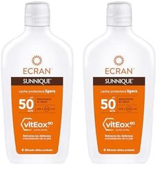 Ecran Sunnique - Leche Protectora Solar FPS 50, Protección UVB + UVA e IR-A, Refuerza las Defensas, Protege la Piel, Hidratación 24 h, Fórmula con VitEox 80, para Toda la Familia - 370 ml