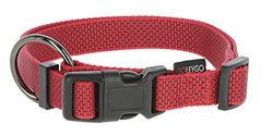GOLEYGO Laisse plate + collier pour chien Rouge Taille M 1,4-2 m Fermeture magnétique sécurisée avec broche adaptateur Laisse pour petits et grands chiens jusqu'à 60 kg Charge maximale 200 kg