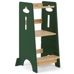 COSYLAND Torre de Aprendizaje para Niños - Torre de Aprendizaje de Madera para Bebés de 1 a 6 Años - Altura Ajustable en 3 Niveles - 85CM, Madera y Verde Bosque