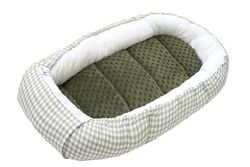 Medi Partners Babynest Knuffelnest 100% Katoen Nest Reis Bed voor baby's 100x60x15cm Uitneembaar inzetstuk (Plaid met oliijfkleurige Minky)