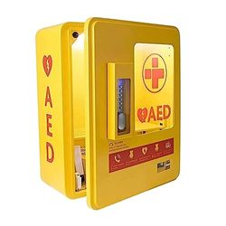 Reliance Medical - AED Alarmed Outdoor Heated Metal Cabinet Compatible with All AED's, Digital Temperature Display, Wall Mountable (Yellow, External Dimensions: 50cmH x 40cmW x 22cmD)