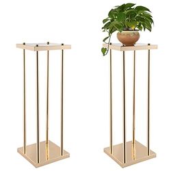 VINCIGANT Portavelas De Columna De Jarrón De Boda Dorado, Centro De Cena De Boda, Arreglo Floral De Metal, Juego De Decoración De Sala De Estar De 2, (23.6 Pulgadas De Alto)