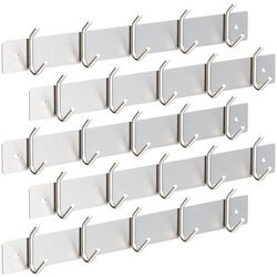 RICOO Heavy Duty Stainless Steel Wall Mounted Coat Hooks, MH028S-5x5, Elegant Hook Rack for Entryway, Kitchen, Bathroom, with 5 Durable Hooks, Silver