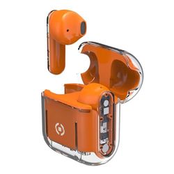Celly, Cuffie Wireless Bluetooth, Auricolari Senza Filo con Custodia Trasparente, Compatibili con Smartphone e Tablet, Ricarica Veloce in 2 Ore, Colore Arancione
