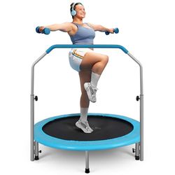 SereneLife Draagbare en opvouwbare trampoline - 101,6 cm In-Home Mini Rebounder met verstelbare leuning, fitness lichaamsoefening, veervrij veilig (voor kinderen - SLELT403