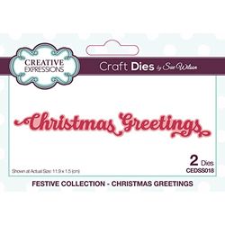 Creative Expressions Sue Wilson-Festive Collection-Shadowed Sentiments-Christmas Greetings-Craft Die, Metal, Largest 8.2 x 2.6 cm