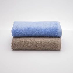 Sancarlos - Set of 2 Ocean Duo Shower Towels, Blue and Stone, 100% Cotton, 550 g/m2