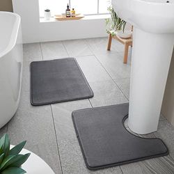 Catherine Lansfield Tappetino da bagno antibatterico in memory foam e tappetino per piedistallo, set carbone