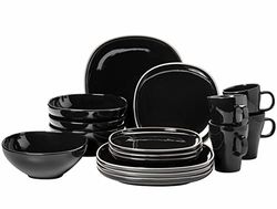 MÄSER Série Isora Ensemble de vaisselle moderne pour 4 personnes avec des formes carrées sans bordures, service de table 16 pièces en céramique de qualité supérieure, grès, noir