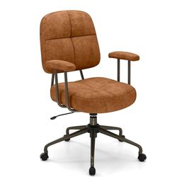 FANTASK Chaise de Bureau pivotante Ergonomique avec Rembourrage et roulettes, Fonction pivotante à 360° et accoudoirs, Marron