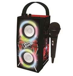 Lexibook- The Voice Voz-Altavoz portátil Bluetooth micrófono, Efectos de luz, Karaoke, inalámbrico, USB, Tarjeta SD, batería Recargable, Negro/Rojo, Color
