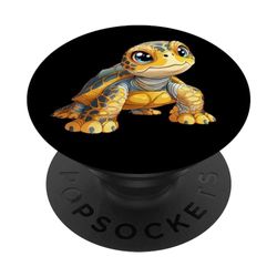 Lindo anime azul amarillo tortuga marina tortuga océano animal arte PopSockets PopGrip Intercambiable