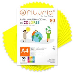 Coloured Sheets, Pack 50 Sheets A4 80 g – Coloured Paper for Crafts, Printer, Scrapbooking – Folios Colours – Ideal Origami, Papiroflexy, Office and School (Fluorescent Yellow, 50h)