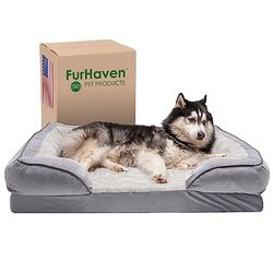 Furhaven XL Memory Foam Dog Bed Perfect Comfort Plush & Velvet Waves Sofa-Style w/Removable Washable Cover - Granite Gray, Jumbo (X-Large)
