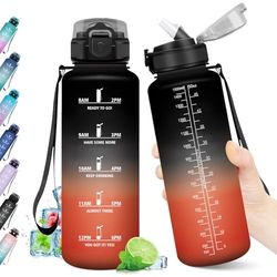 Borraccia 1.5L, Borraccia con Cannuccia e Marcatori Temporali, Bottiglia Riutilizzabile, senza BPA, Bottiglia Acqua A Prova di Perdite, Borraccia Motivazionale per Fitness, Scuola, Ufficio, Yoga