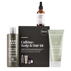 ManCave Caffeine+ Scalp & Hair Kit with 3 Haircare Essentials for Healthier Hair and Scalp, Scalp Care Shampoo, Caffeine Conditioner and Caffeine+ Scalp Serum, Sulphate Free, Vegan, Cruelty Free