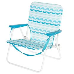 AKTIVE 62408 Sedia da spiaggia pieghevole con schienale basso, tasca posteriore e maniglia per il trasporto, struttura in acciaio, poliestere traspirante e stampa blu, misure 45 x 40 x 70 cm