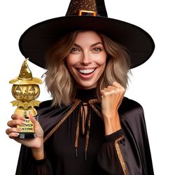FIESTAS GUIRCA | Trofeo Premio Miglior Costume Zucca (22 cm) - Decorazione di Halloween e Feste in Maschera - Ideale per Concorsi di Costumi e Celebrazioni - Oro e Nero