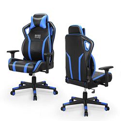 SpecStandard Silla de Gaming - Silla ajustable con reudas, tensión de inclinación, con reposacabezas, silla de escritorio para ordenador, para trabajar o jugar - Negro/Azul