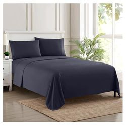 Sweet Home Collection 1800 fios, microfibra escovada macia de qualidade egípcia conjunto de roupa de cama de luxo bancada, lençol de baixo, 2 fronhas de almofada, encontra duplo, azul-marinho, rei