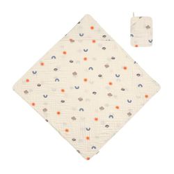 LÄSSIG Bébé et enfant Set mousseline Serviette à capuche et gant de toilette/Muslin Set (Hooded Towel + Wash Glove) Blossom Nature