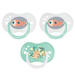 Tigex Sucettes réversibles | 18-36 mois | Sucettes en silicone Jour/Nuit | Sans BPA | Poisson | Lot de 3