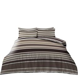 Super Dreamer 4 Piece Complete Bedding Set, Reversible Striped Complete Duvet Set, King Size Fitted Sheet with Pillow Case 2 Pack, Natural