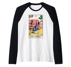 The Chariot Robot Aspirador Gato Divertido Tarot Tarjeta Gato Camiseta Manga Raglan