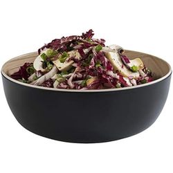 APS "Frida, bol rond en mélamine presque incassable, bol en plastique robuste, Ø 21,5 cm x H : 7,5 cm, saladier, bol à céréales, intérieur aspect bois, extérieur noir, va au lave-vaisselle.