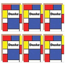 Wee Blue Coo Thank You Cards 6 Pack - Danke Modrian Style Set Blank Cards